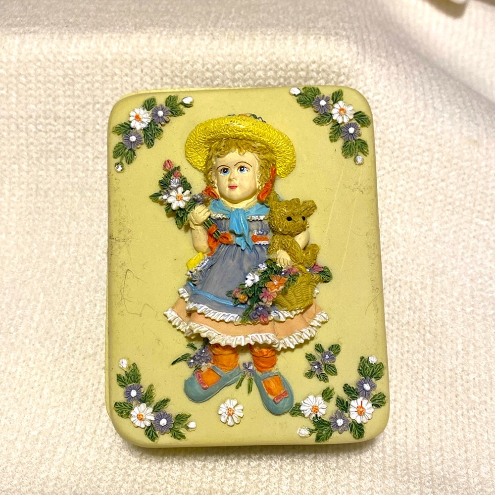 Vintage Trinket box girl holding bear